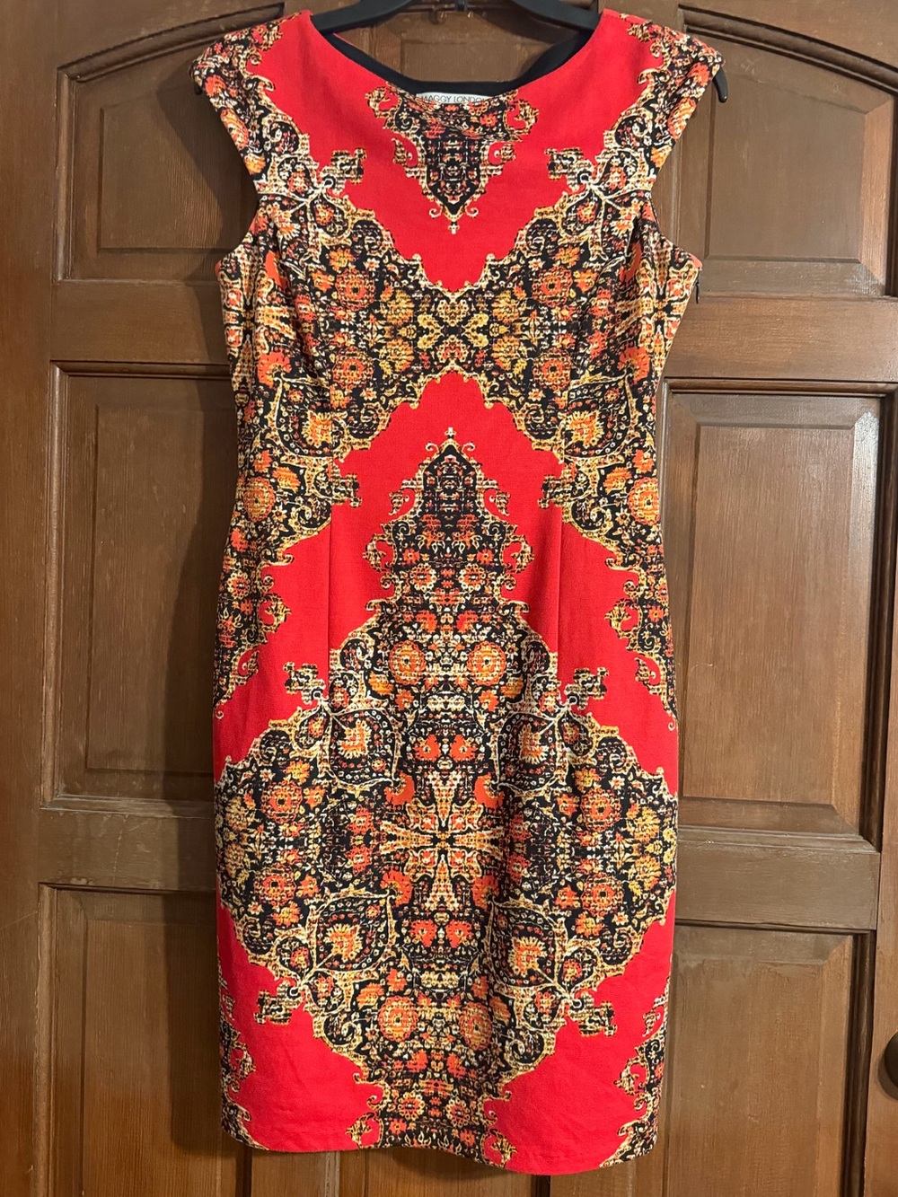 Maggy London Red Floral-Patterned Sleeveless Midi Sheath Dress